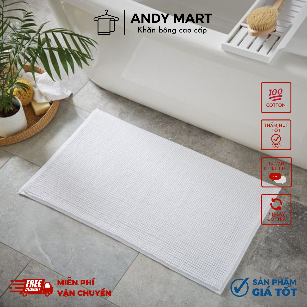 Thảm Chân Khách Sạn Thảm Nhà Tắm Cotton Dày Dặn Thấm Hút Andy Mart TC01