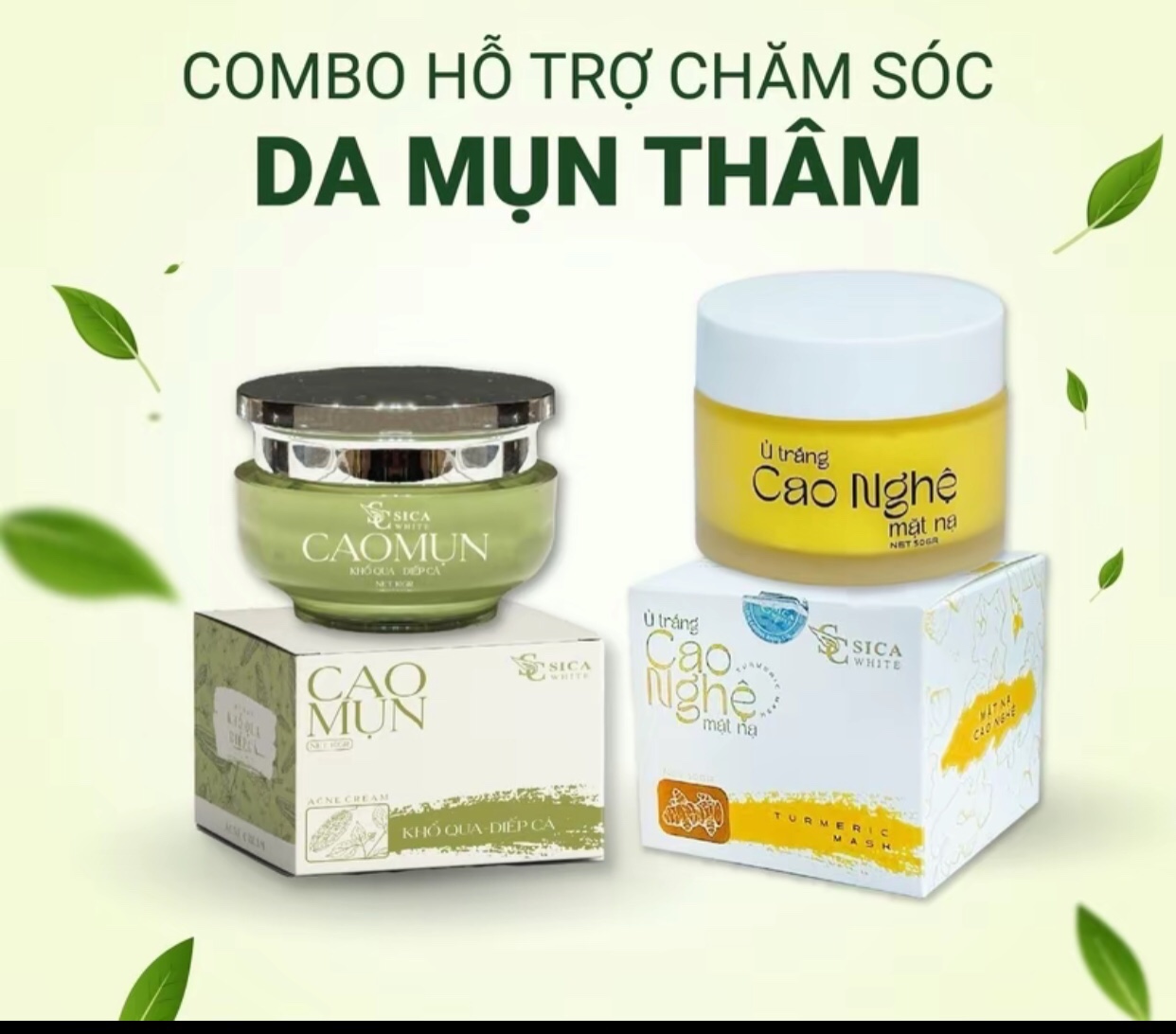 Combo cao mụn khổ qua + ủ trắng cao nghệ sica white chăm sóc da mụn thâm