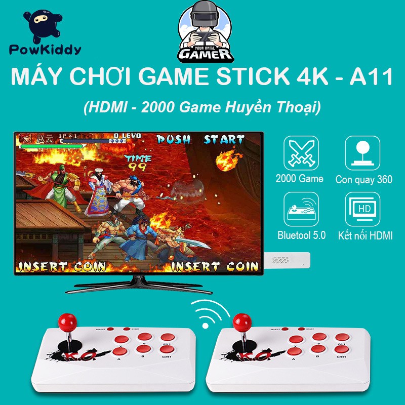 Máy chơi game stick 4k - powkiddy a11, đầu ra hdmi hd, trò chơi hành động tại nhà với 2000+ trò chơi tích hợp sẵn