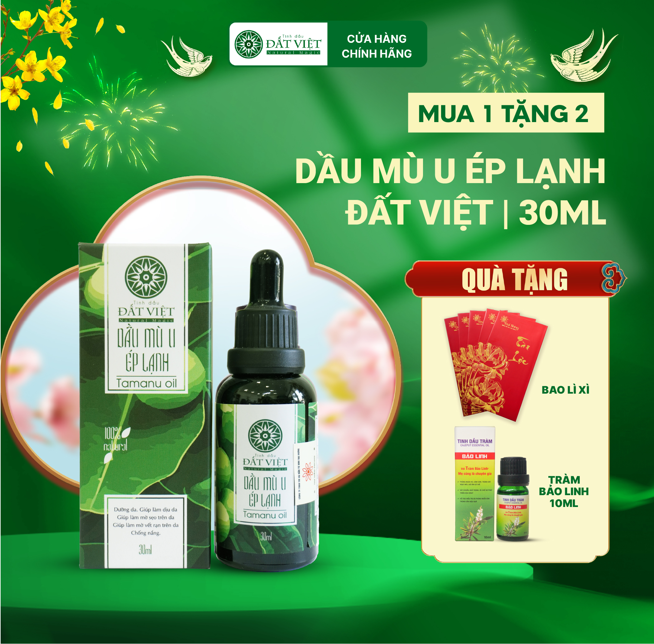 Dầu mù u ép lạnh nguyên chất Tinh dầu Đất Việt dung tích 10ml và 30ml, hỗ trợ mờ sẹo bỏng, mụn trứng cá