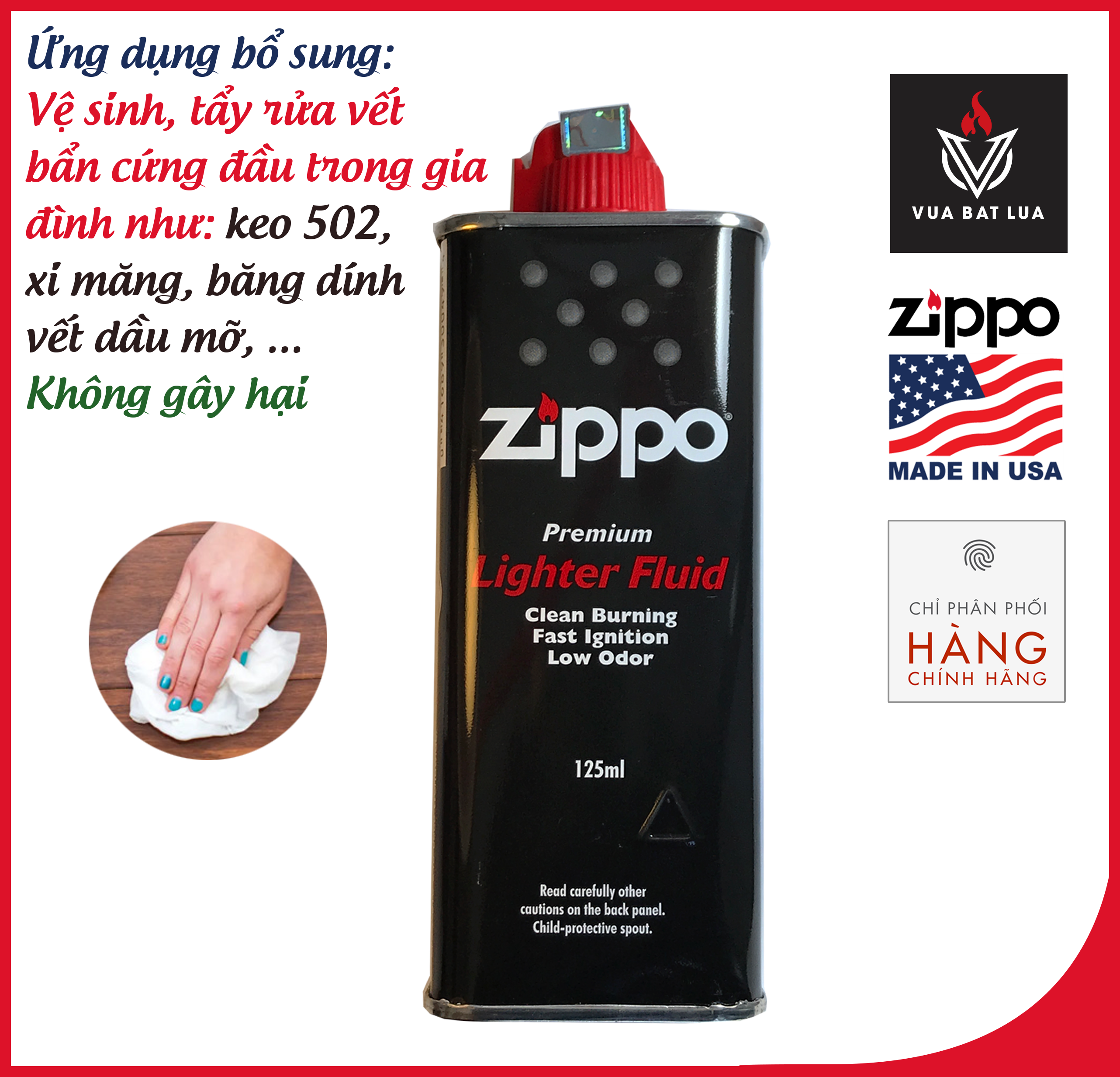 Chai xăng cho Zippo và ứng dụng tẩy rửa đa năng làm sạch vết bẩn cứng đầu trong gia đình, chính hãng mỹ (made in USA) - Zippo nhập khẩu