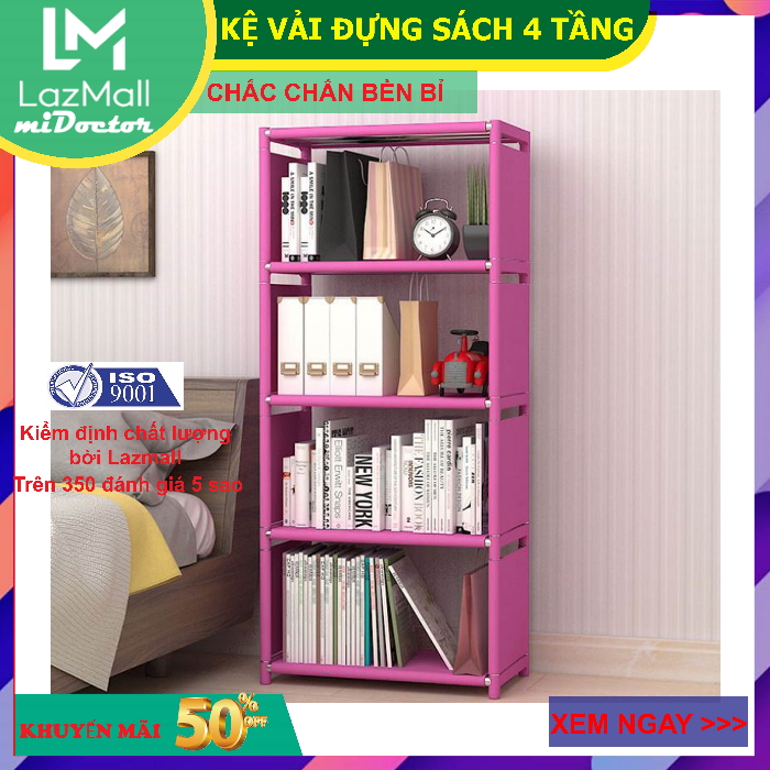 Tủ Vải Đựng Sách, Kệ Sách 4 Tầng Lắp Ghép, Tủ Vải Khung Sắt Đựng Đồ Đa Năng Tiện Lợi Chính Hãng miDoctor