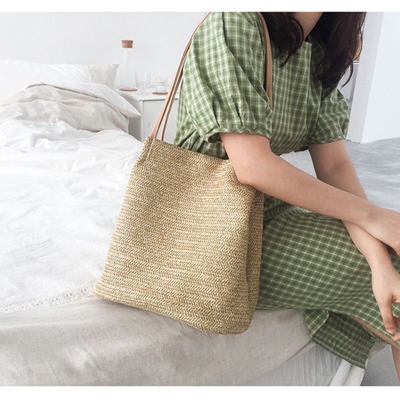 Túi cói đi biển Túi cói đi biển kiểu dáng Vintage dễ dùng