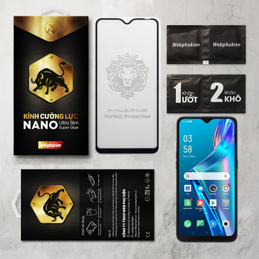 Kính cường lực cho Oppo A12 Full màn hình hiệu Webphukien (Đen)
