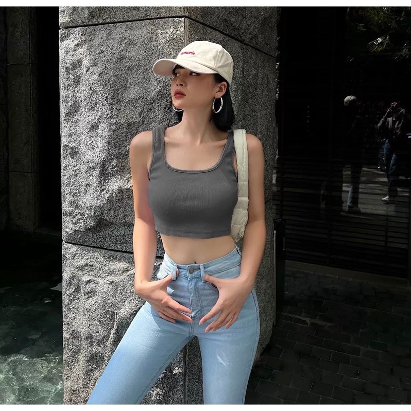 40kg-55kg áo croptop cổ tròn form ôm tôn dáng - áo ba lỗ nữ basic dáng ôm chất cotton mềm mịn, thoáng mát