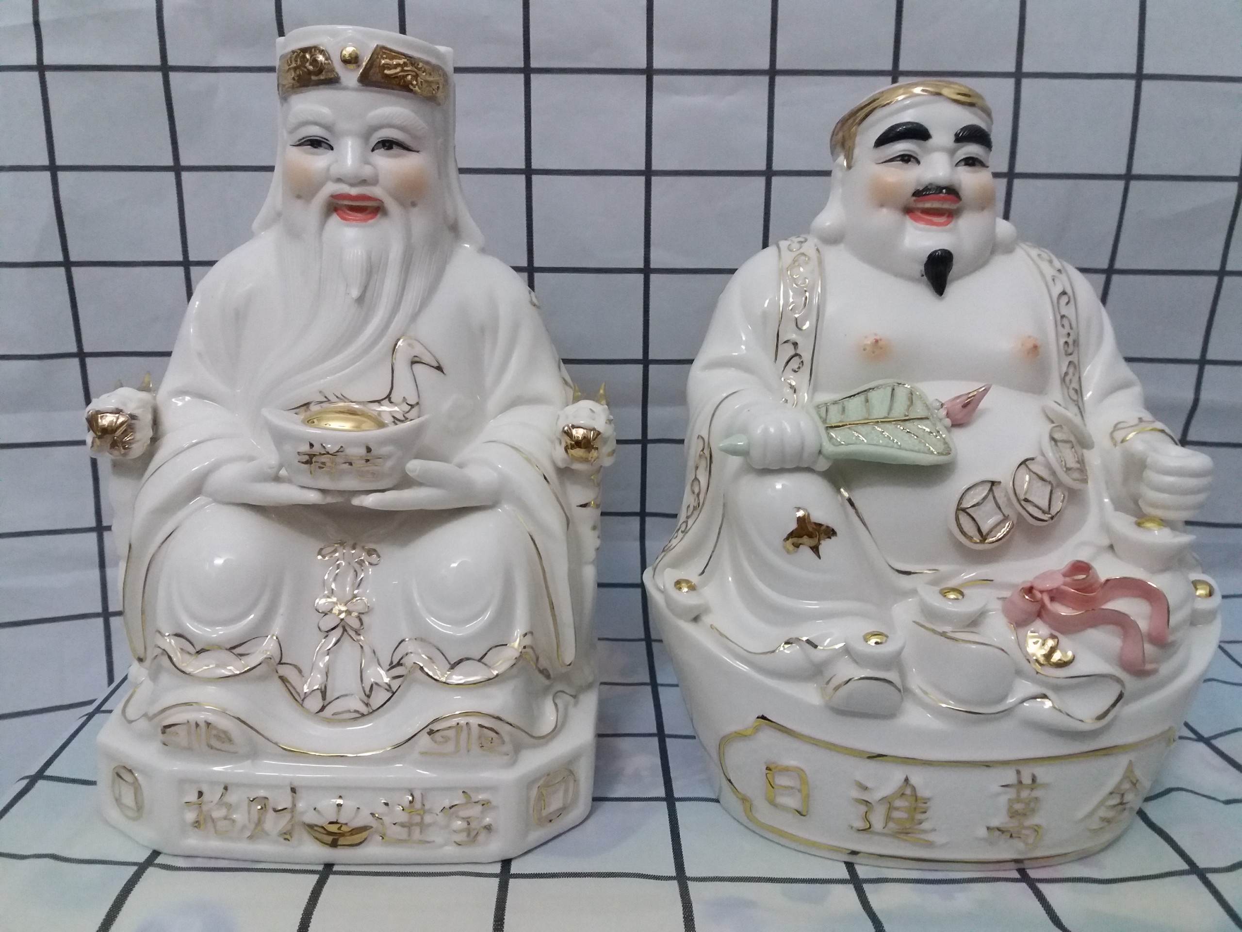 Bộ Ông Địa Thần Tài sứ trắng Đức Hóa cao 30 cm