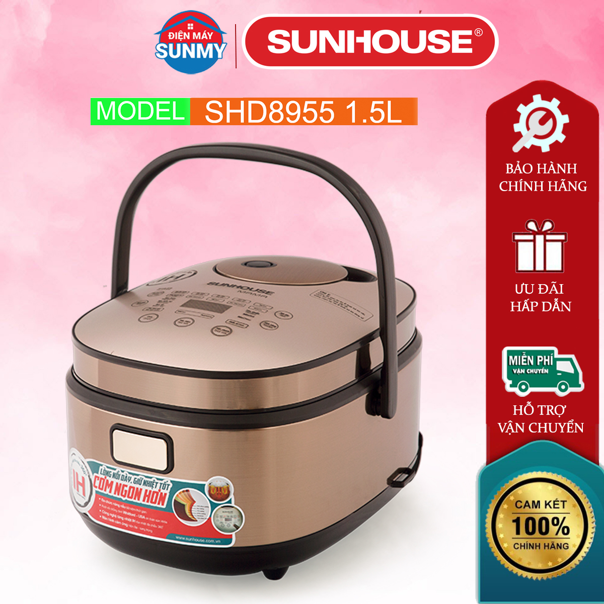 Nồi cơm điện cao tần 1.5L Sunhouse Mama SHD8955, nồi cơm sunhouse, nồi cơm cao tần 1.5l nấu 4 người ăn, nồi cơm 10 chế độ nấu cao cấp - hàng mới , trưng bày , thang lý