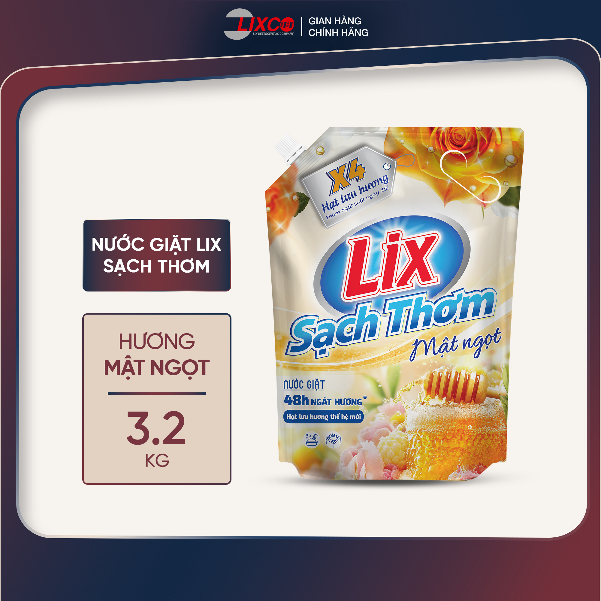 Nước giặt quần áo siêu thơm Lix sạch thơm hương mật ngọt giặt sạch nhanh vết bẩn