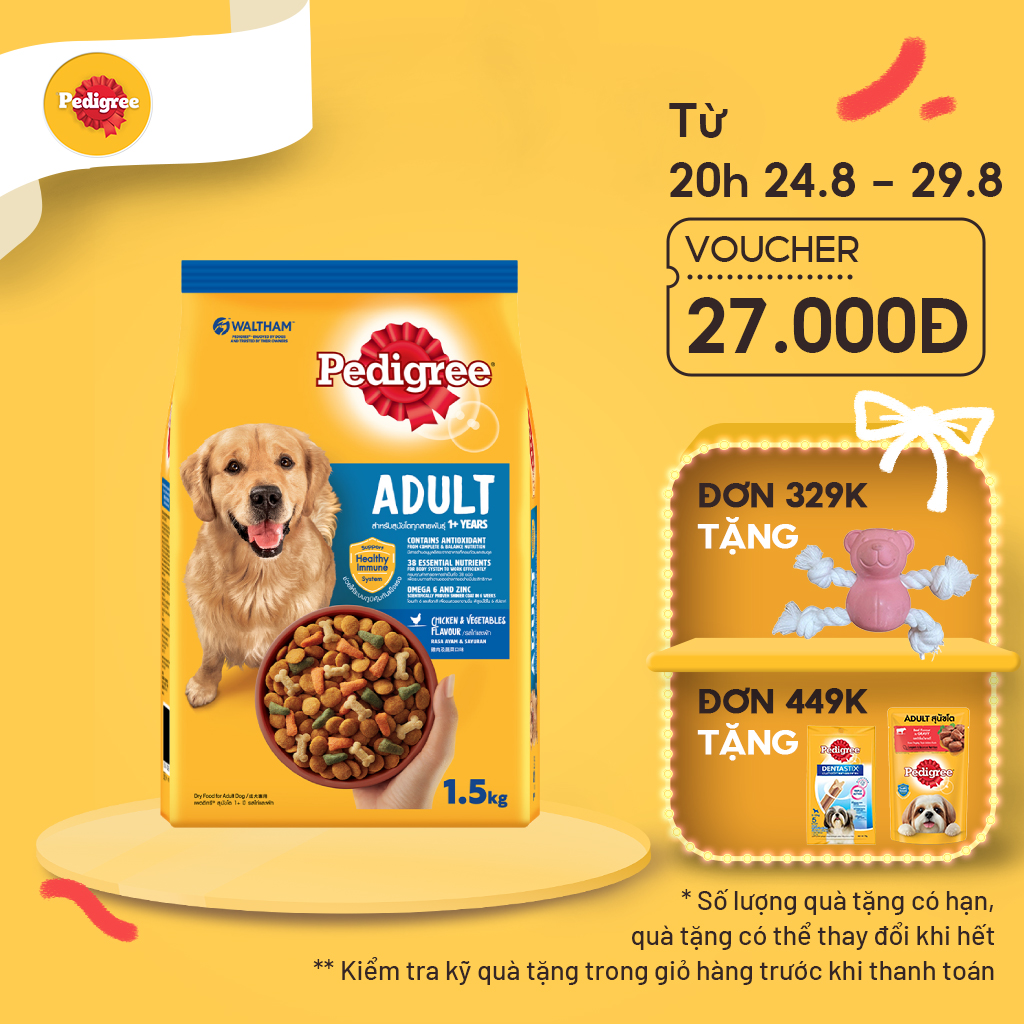 Thức Ăn Cho Chó Lớn PEDIGREE Vị Gà Và Rau Củ, 1.5kg - Dinh dưỡng Hoàn Thiện cho Chó 1+ Tuổi Hạnh Phúc & Khỏe Mạnh
