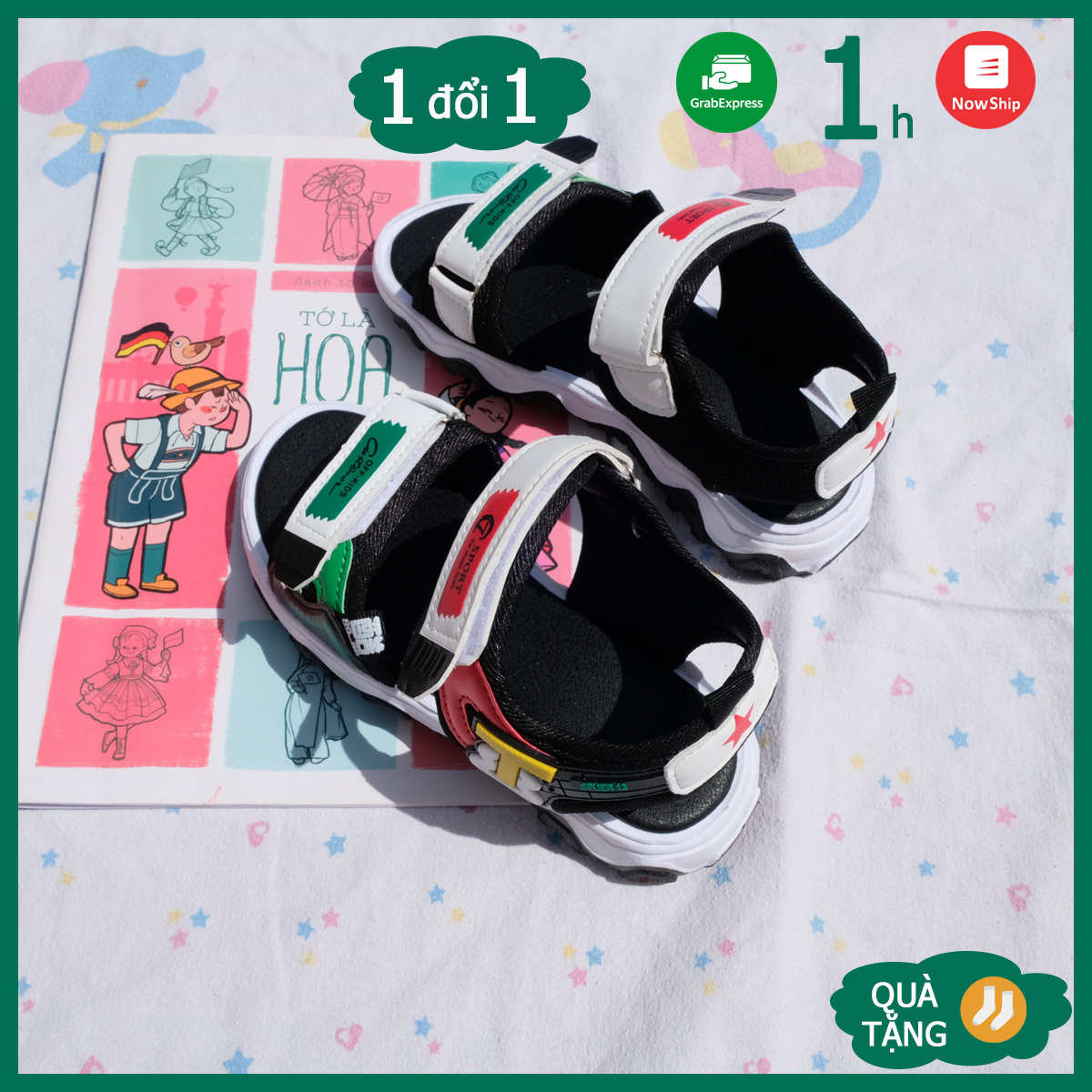 [HCM]Sandal học sinh màu đen phối xanh đỏ giày quai hậu Hàn Quốc - May House Shop