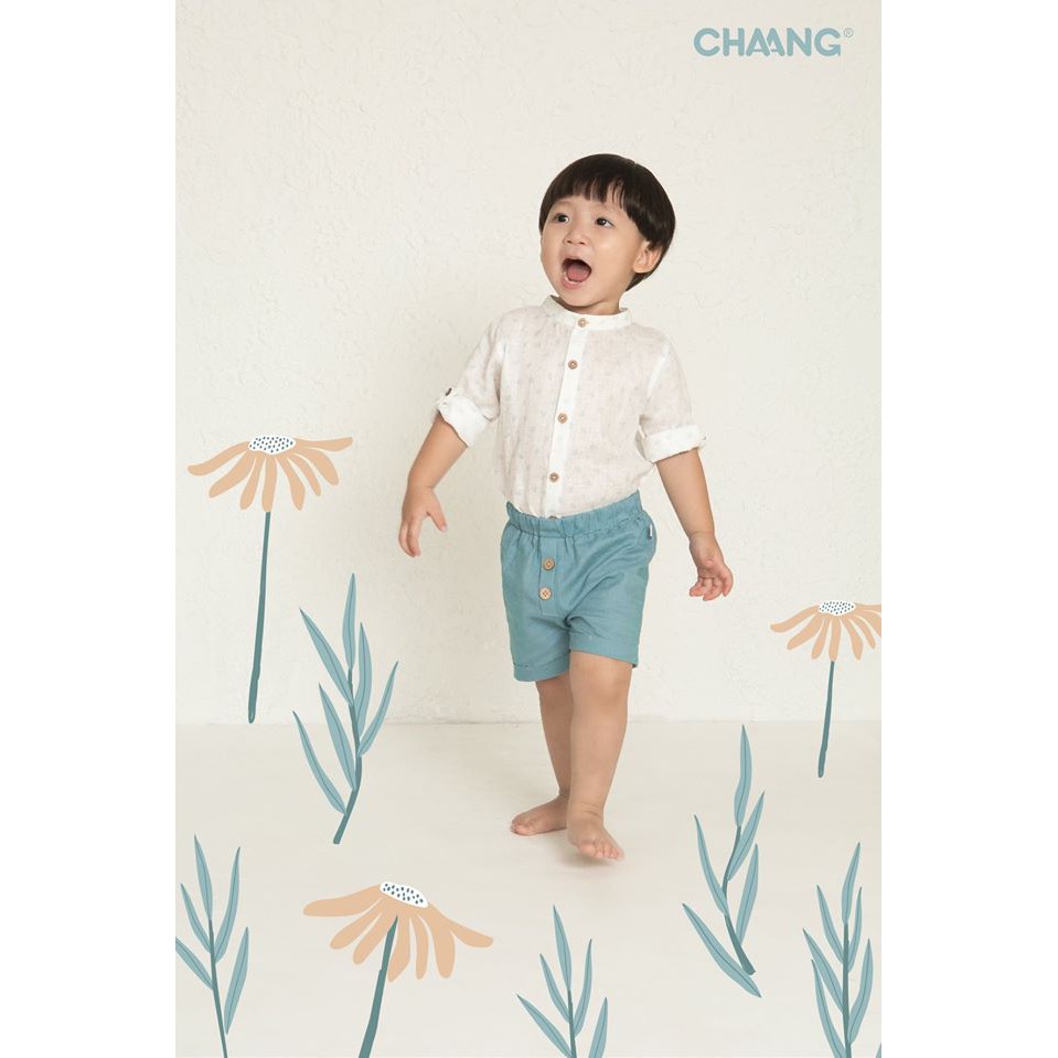 Áo sơ mi đũi bé trai cổ tàu trắng Chaang