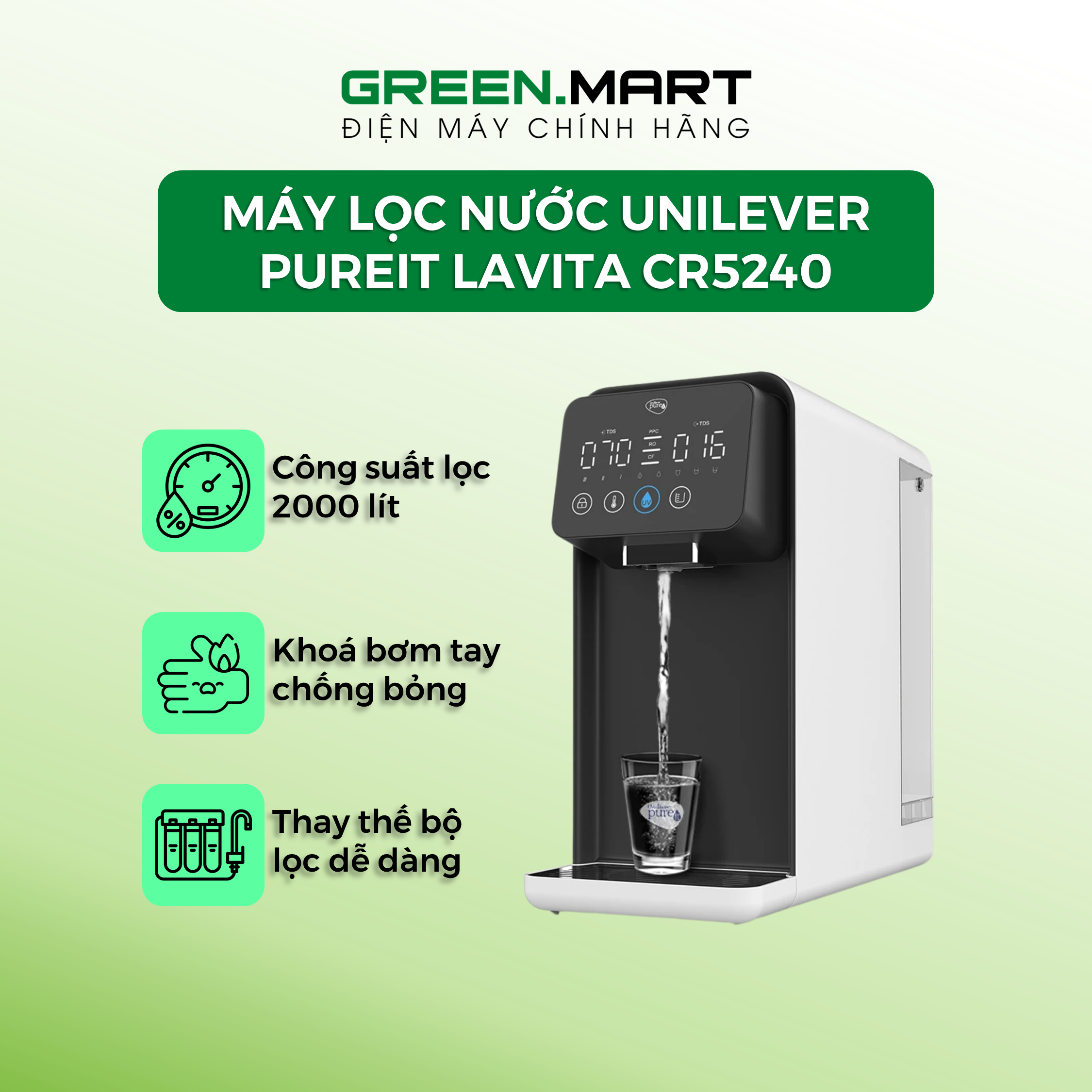 Máy lọc nước nóng ro unilever pureit lavita cr5240 - máy nước nóng nhỏ gọn - chính hãng - miễn phí lắp đặt