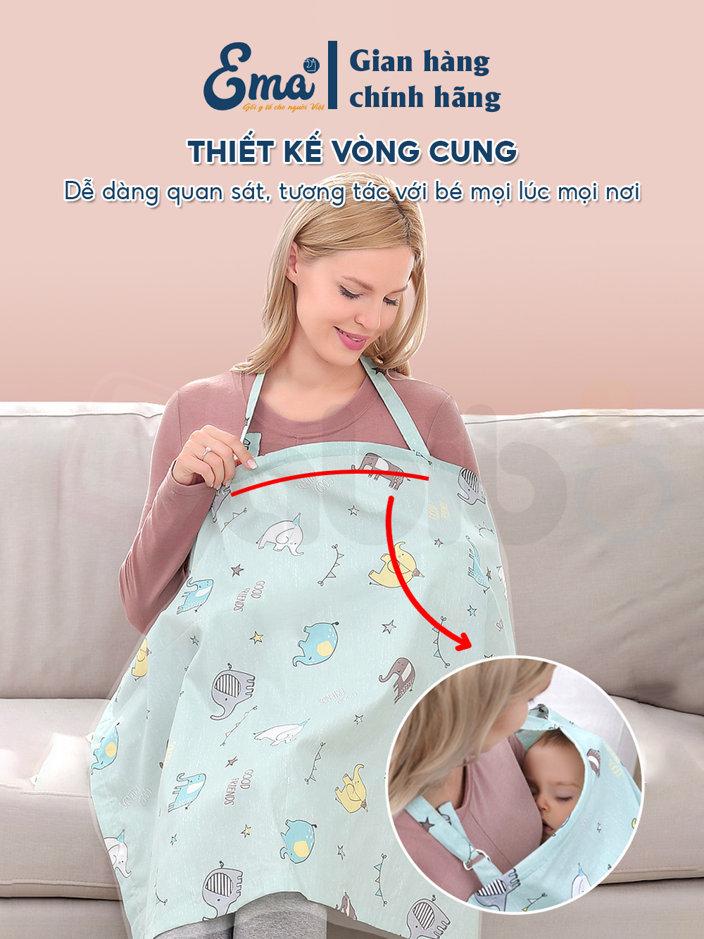 Khăn choàng cho con bú 2 lớp EMA - Tiện lợi, mềm mại, thoáng khí, kích thước rộng rãi