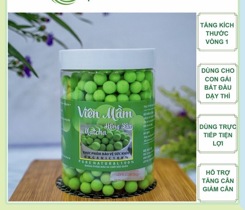 Viên mầm đậu nành tăng vò.ng 1 kẹo mầm sâm tố nữ viên mầm mix vị matcha hộp 500gr