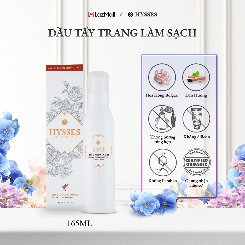 Dầu Tẩy Trang Cao Cấp Hysses Cleansing Oil Làm Sạch Sâu Lớp Tẩy Trang Và Bụi Bẩn, Làm Trắng Da, Mờ Vết Thâm, Sẹo Mụn Với Tinh Dầu Gỗ Đàn Hương - Hoa Hồng Hữu Cơ Tự Nhiên