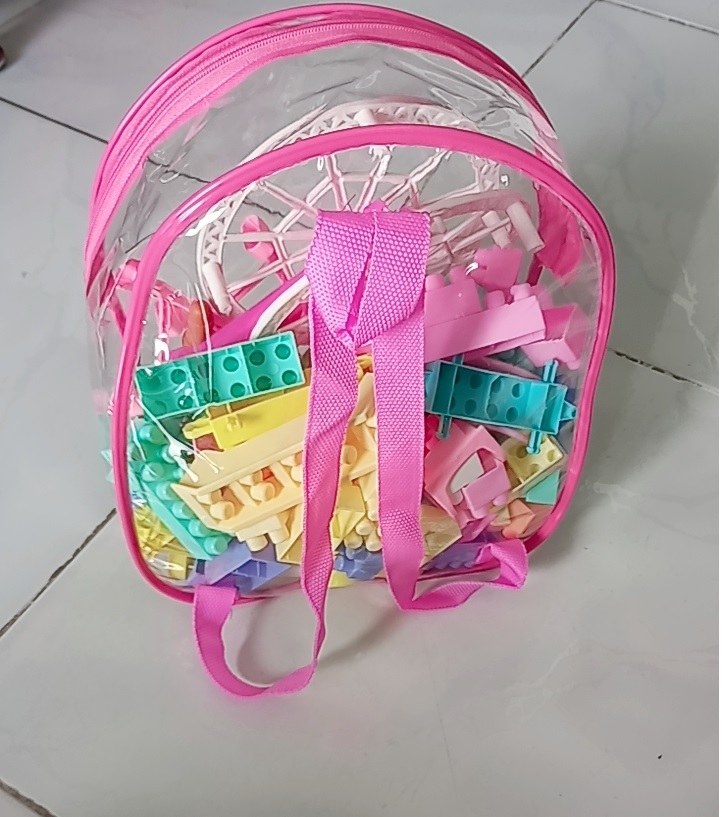 Bộ đồ chơi lắp ráp xếp hình thông minh cho bé, túi balo lắp ghép cầu trượt đu quay nhiều block dễ chơi và an toàn