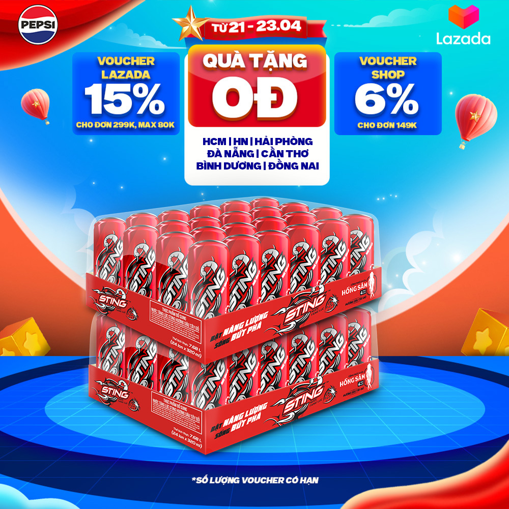 Combo 2 Thùng 24 Lon Nước Tăng Lực Sting Dâu (320ml/lon)