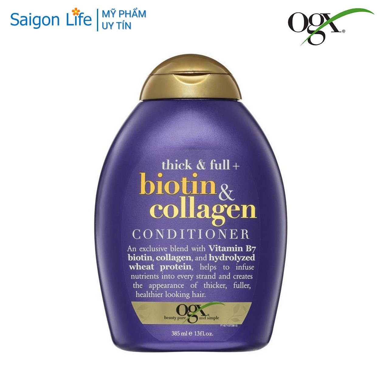Dầu Xả Dưỡng Dày Tóc OGX Thick & Full + Biotin & Collagen Conditioner 385ml - Tím