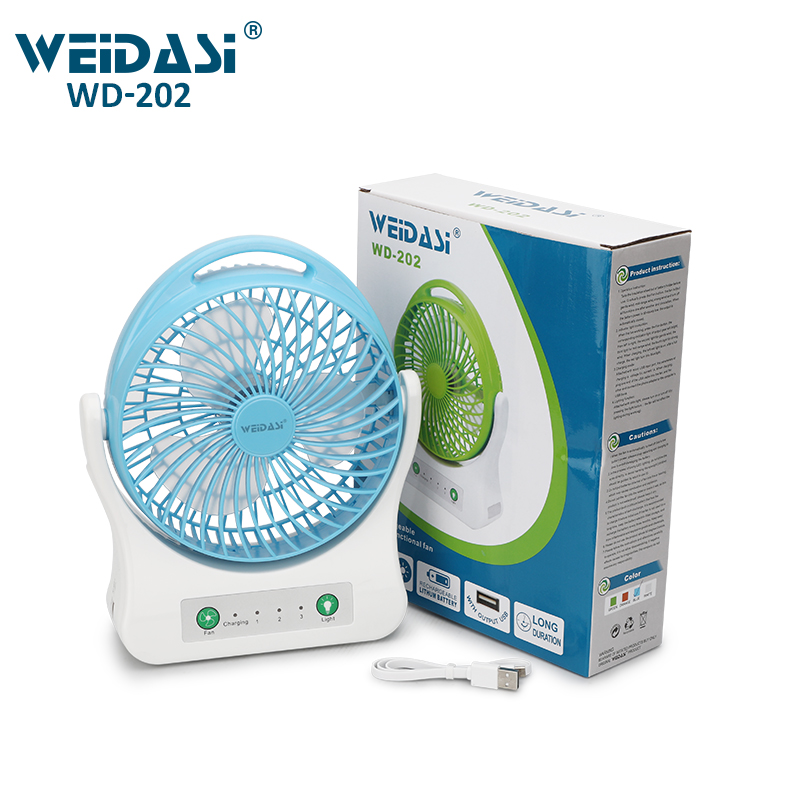 Quạt Sạc Điện Kèm Đèn LED WEIDASI WD-202 (Giao màu ngẫu nhiên)