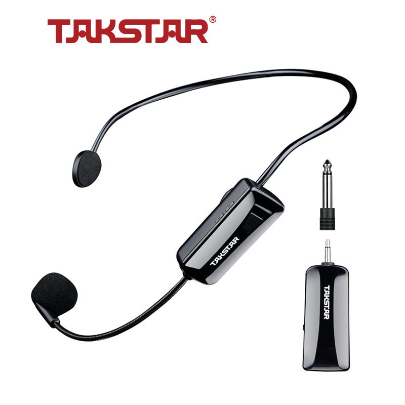 Micro không dây cài đầu takstar hm-200w. đeo tai sử dụng sóng uhf cao cấp, hỗ trợ đeo tai trợ giảng ,học từ xa online