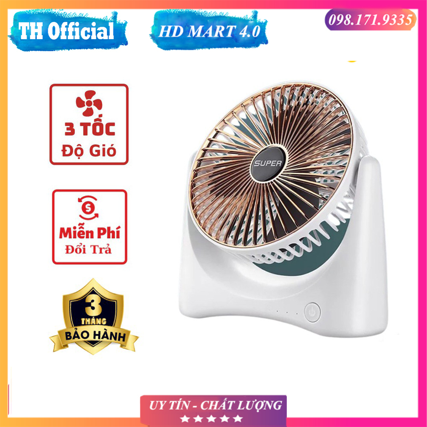 [ Chính hãng] Quạt mini để bàn sạc tích điện super fan, 3 chế độ gió, gập thông minh Bảo hành uy tín bời TH Summer