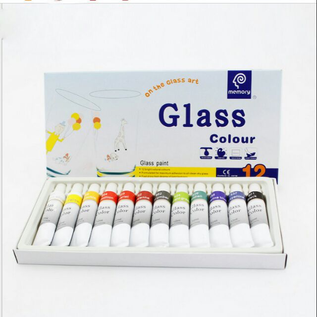 Bộ 12 màu glass 12ml của memory, màu vẽ kính chất lượng cao