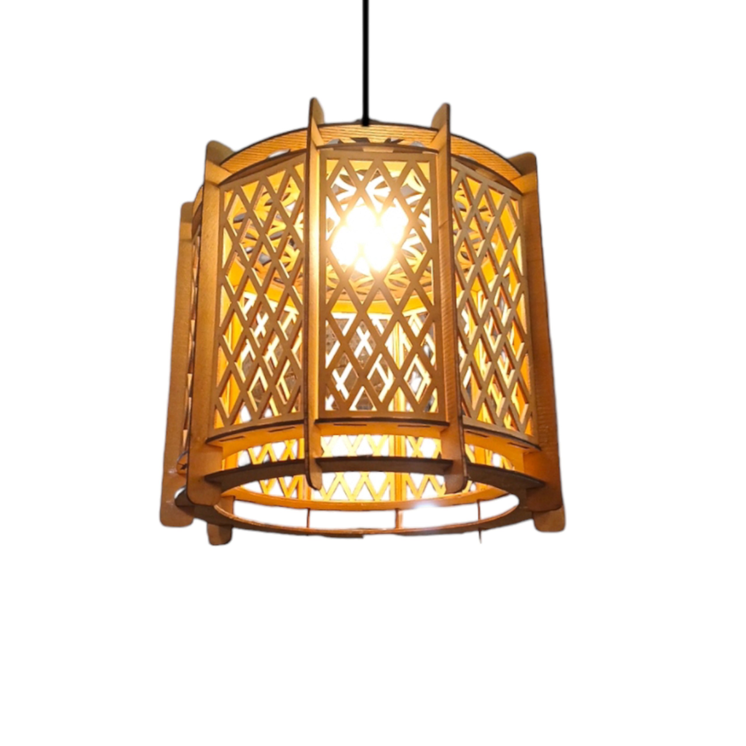 Đèn lồng gỗ caro DG032 - Đèn gỗ thả trần trang trí nhà cửa, quán cafe, nhà hàng