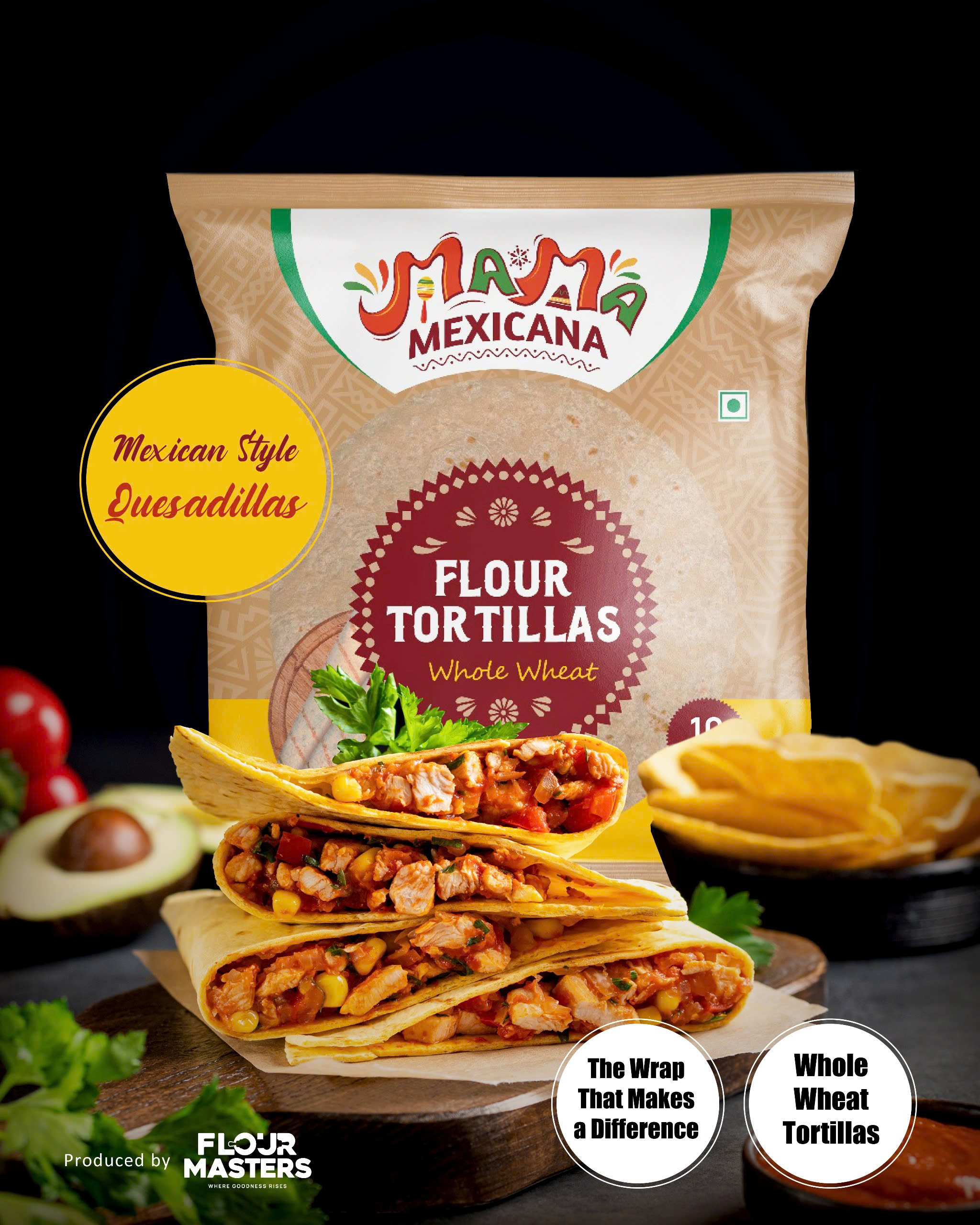 Vỏ bánh Tortilla Nguyên cám hiệu Mama Mexicana (Whole Wheat Flour Tortilla 8" 20cm) gói 450g (10 bánh)