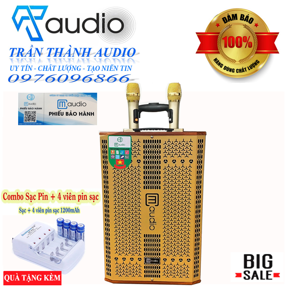 Loa kéo cm-audio k10 bass 25 có bluetooth nhập khẩu,2 mic - tặng kèm combo khay sạc pin+4 viên pin sạc 1200mah doublepow chính hãng