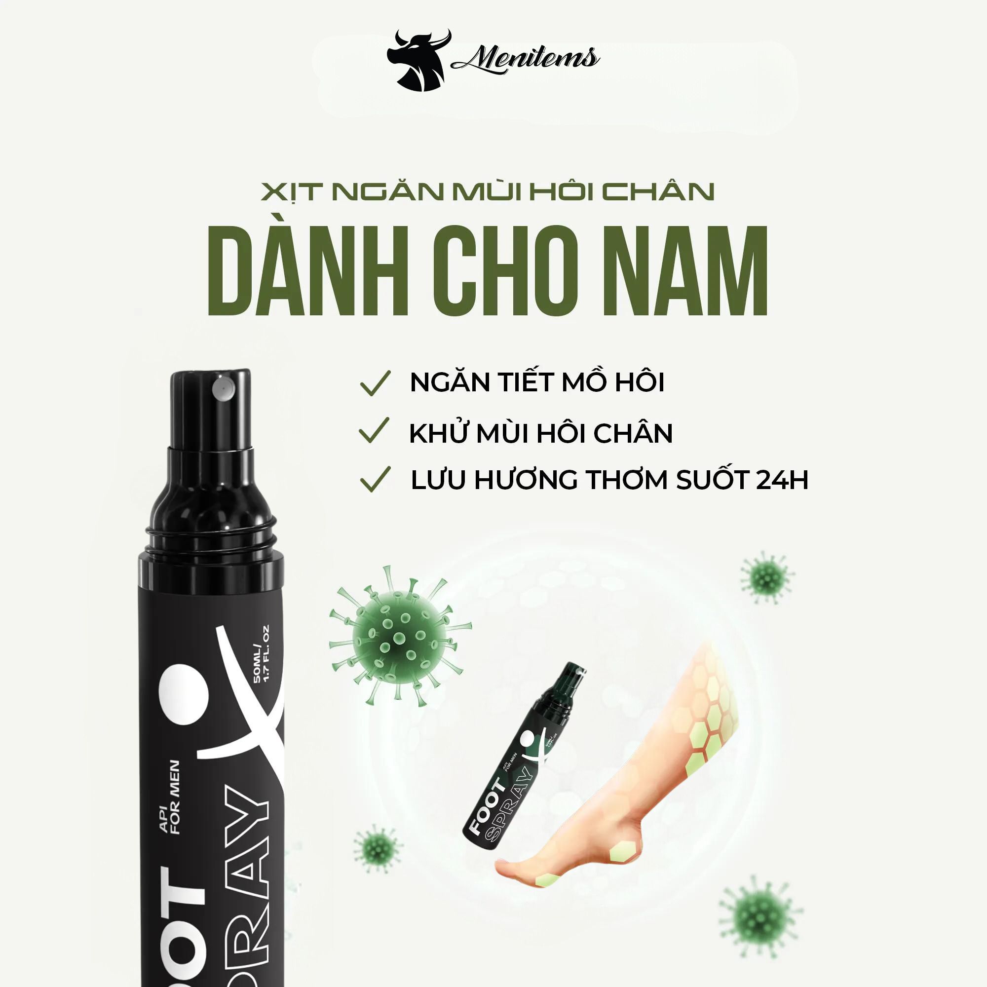 Xịt khử mùi hôi chân dành cho nam API Foot Spray Menitems, xịt ngăn mùi hôi chân, ngăn tiết mồ hôi