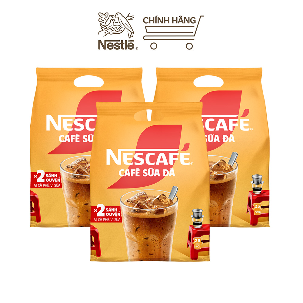 Combo 3 Bịch Cà phê sữa NESCAFÉ Cà phê sữa đá 25 gói x 24 g)