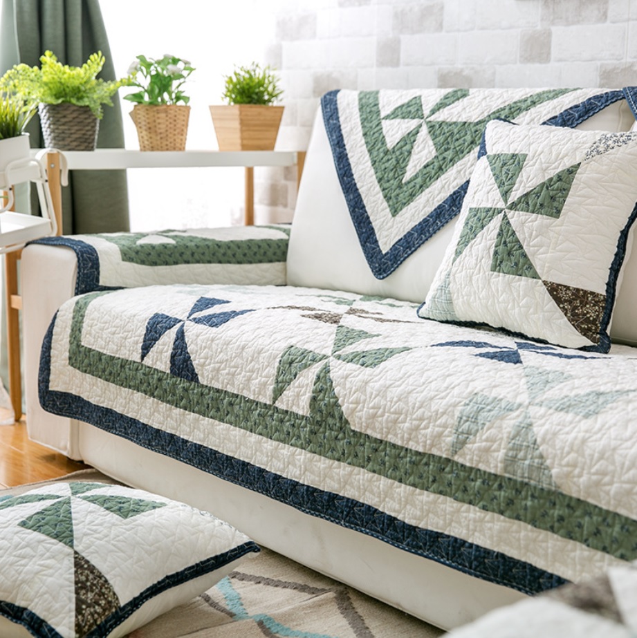 Thảm trải lót sofa chong chóng - 100% cotton chần bông, giặt tay máy đều được , Mặt dưới có hạt chống trượt