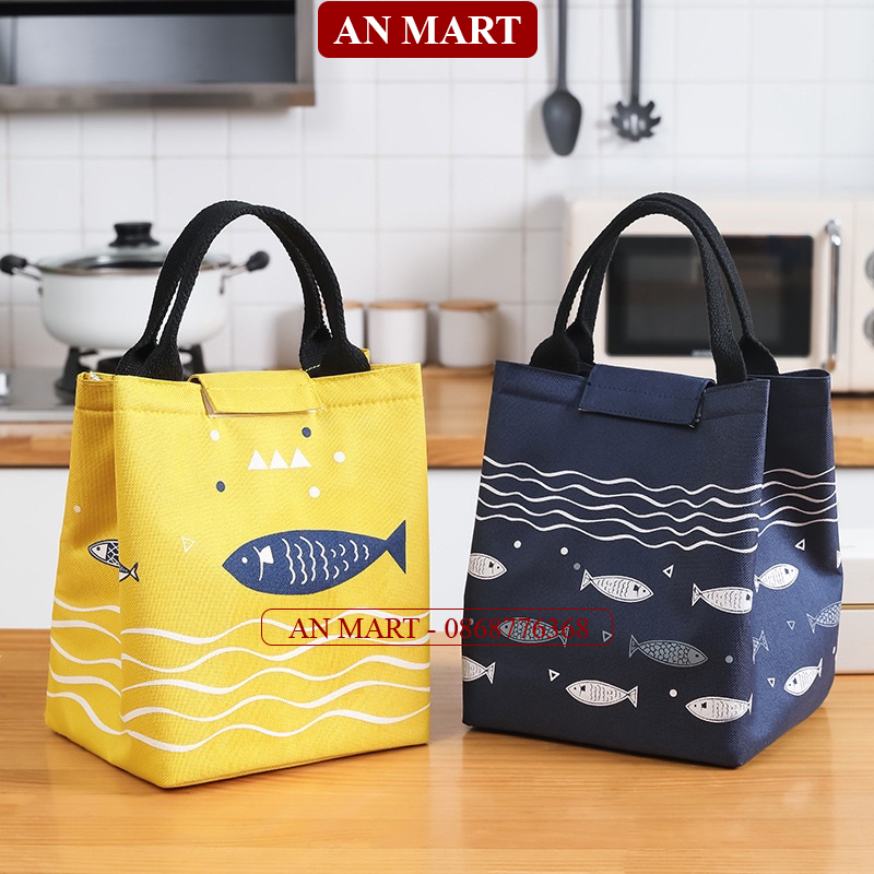 Túi giữ nhiệt - túi đựng hộp cơm văn phòng hình cá 19 x 23cm