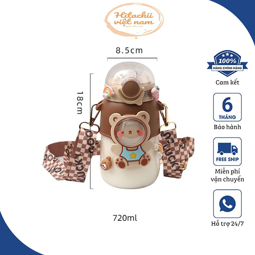 Bình Nước Cute Có Ống Hút Và Dây Đeo 720ml Cho Bé Đi Học và Đi Chơi