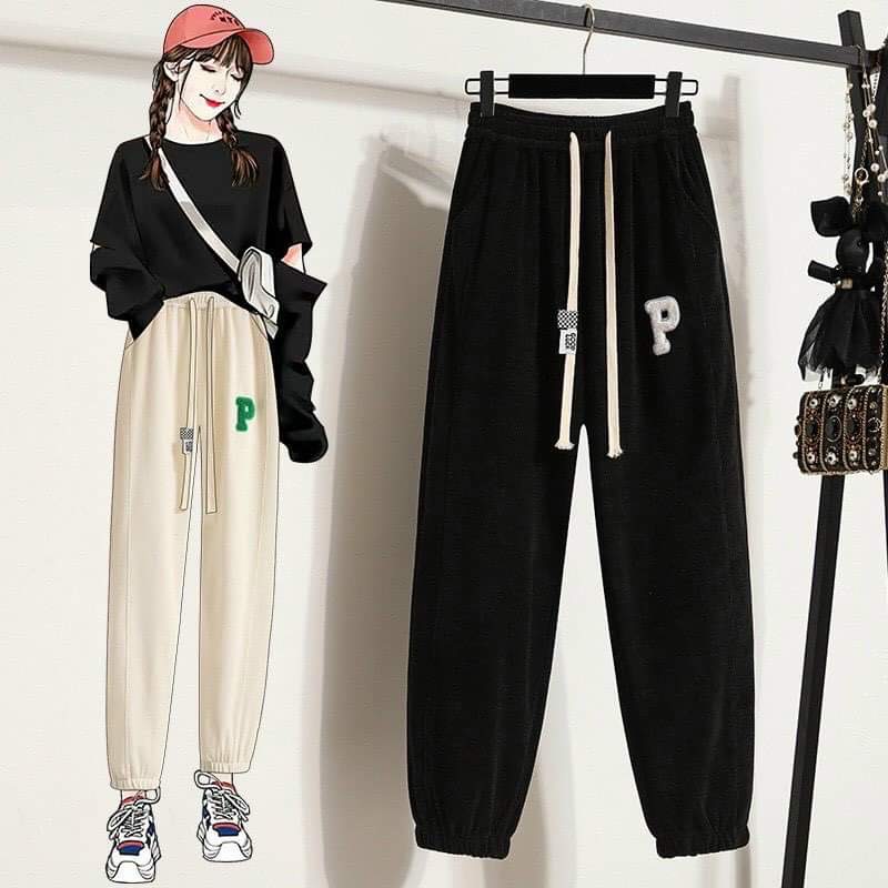 Quần nỉ tăm bo gấu chữ p - jogger