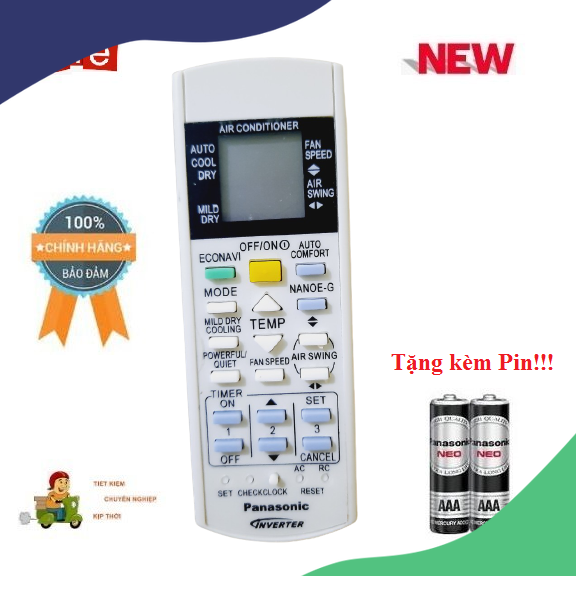 Điều khiển điều hòa Pa_na_so_nic 1 & 2 chiều Inverter- Hàng chính hãng mới 100% Tặng kèm Pin