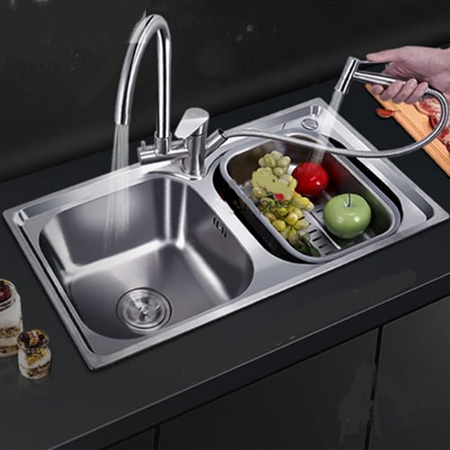 Chậu Rửa Chén Inox 304, chậu chén inox, chậu rửa chén bát, chậu chén 2 hộc, bồn rửa chén, chậu chén giá rẻ K- C09IN
