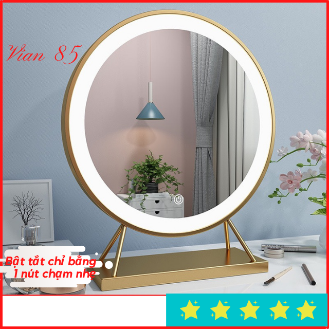 [Chất Lượng Cao] Gương Để Bàn Trang Điểm, Gương Tròn Đèn Led Cảm Ứng, Đường Kính 40cm
