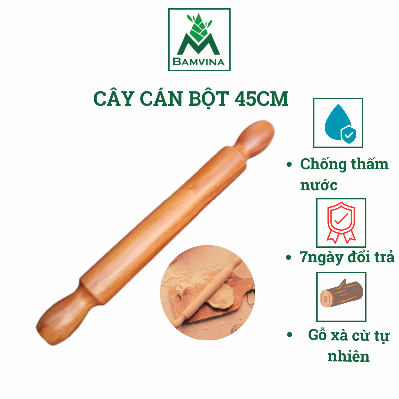 Cây lăn-cán bột bằng gỗ tự nhiên, dụng cụ lăn cán bột