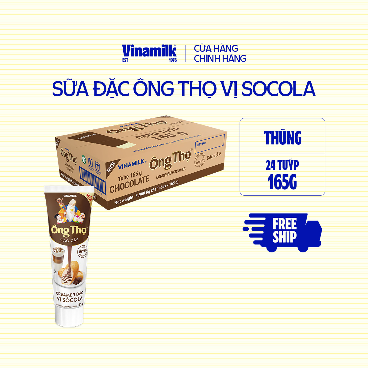 Thùng 24 Tuýp Sữa Đặc Có Đường Ông Thọ Socola _ Tuýp 165g