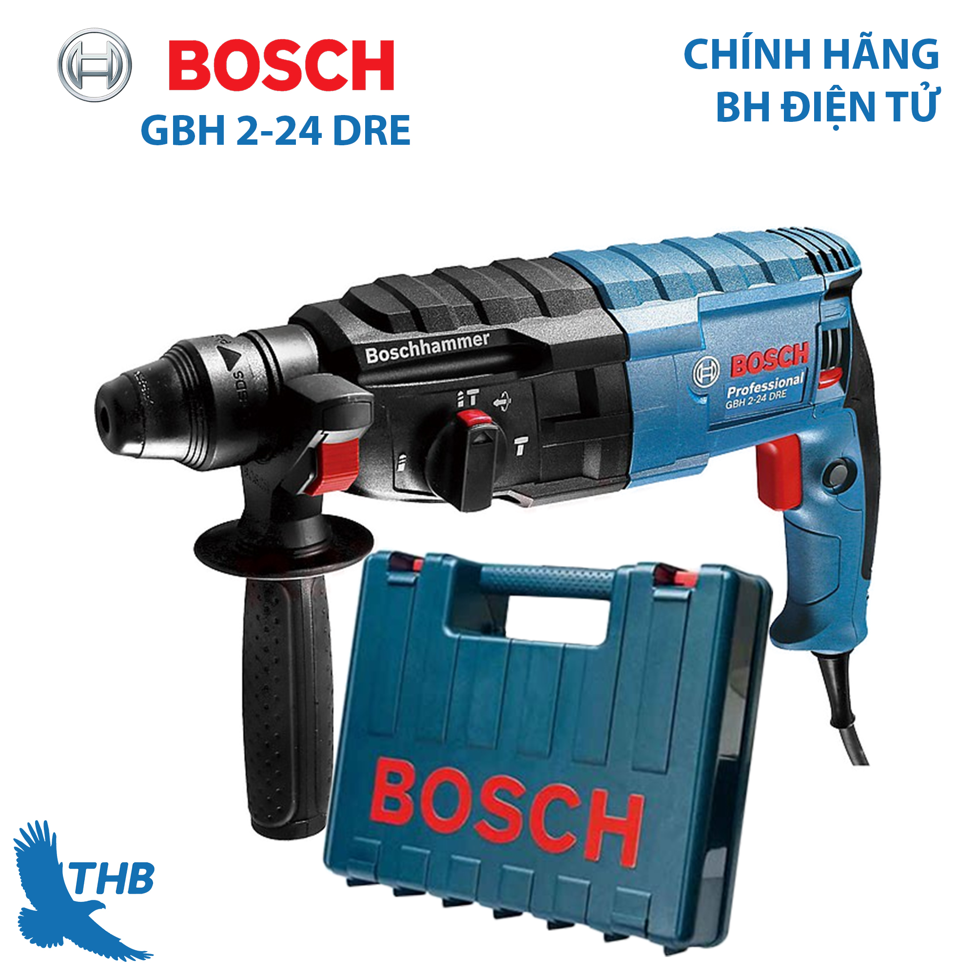 [Trả góp 0%] Máy khoan búa Máy khoan bê tông Bosch GBH 2-24 DRE Công suất 790W khoan tường 68mm Bảo hành 12 tháng