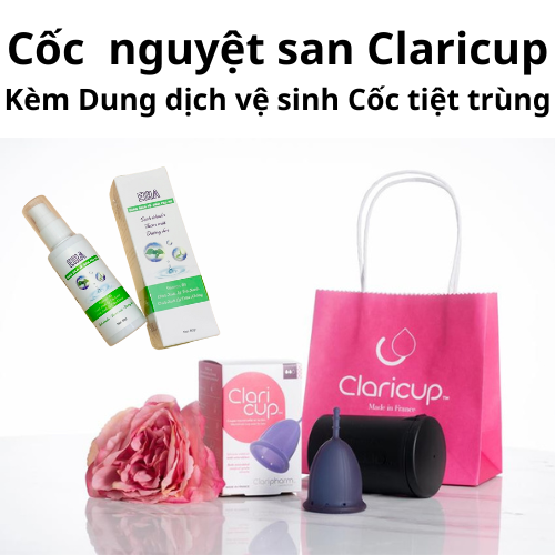 Cốc nguyệt san Claricup+dung dịch +cốc tiệt trùng+túi vải