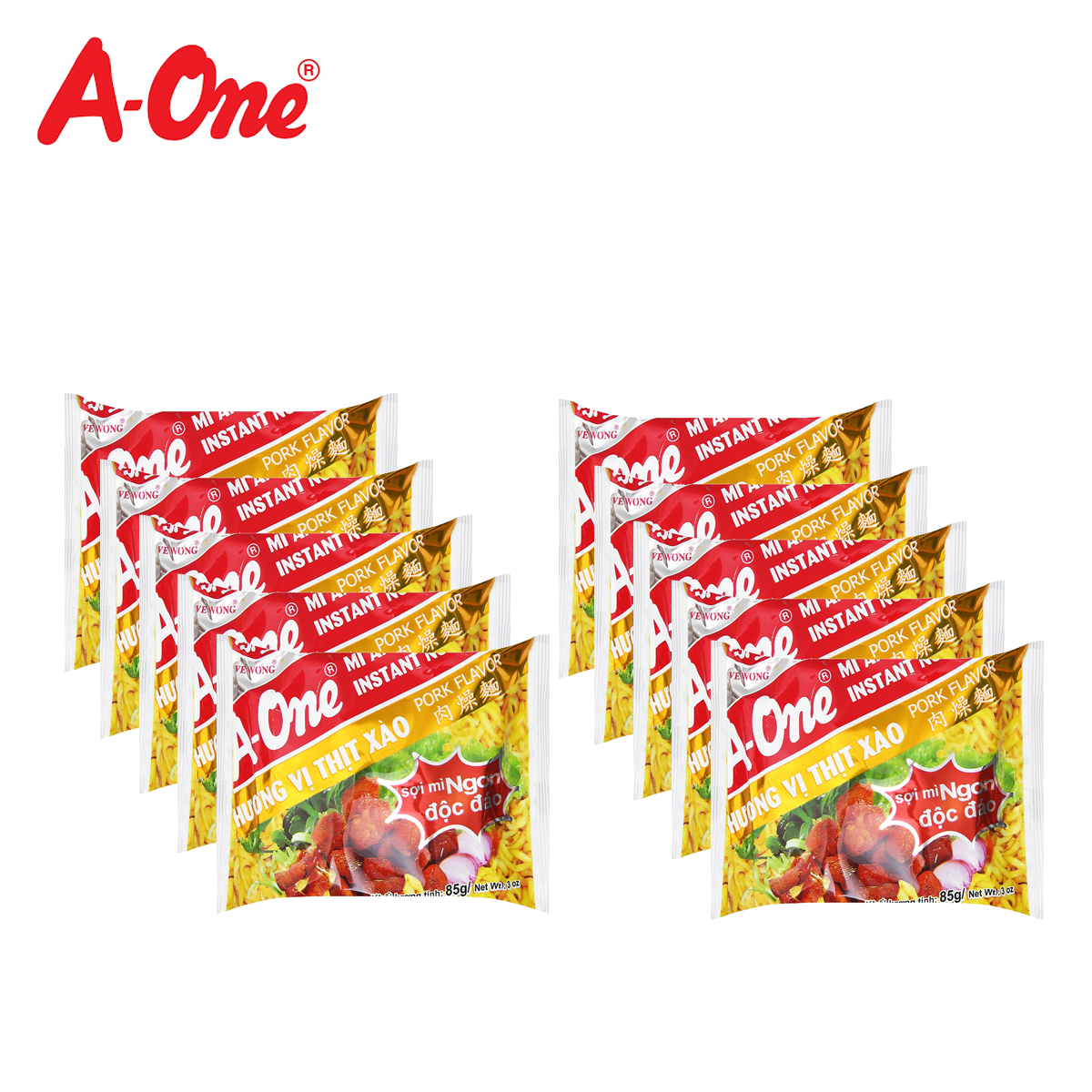 Combo 10 gói mì hương vị thịt xào pork flavor instant noodles a-one