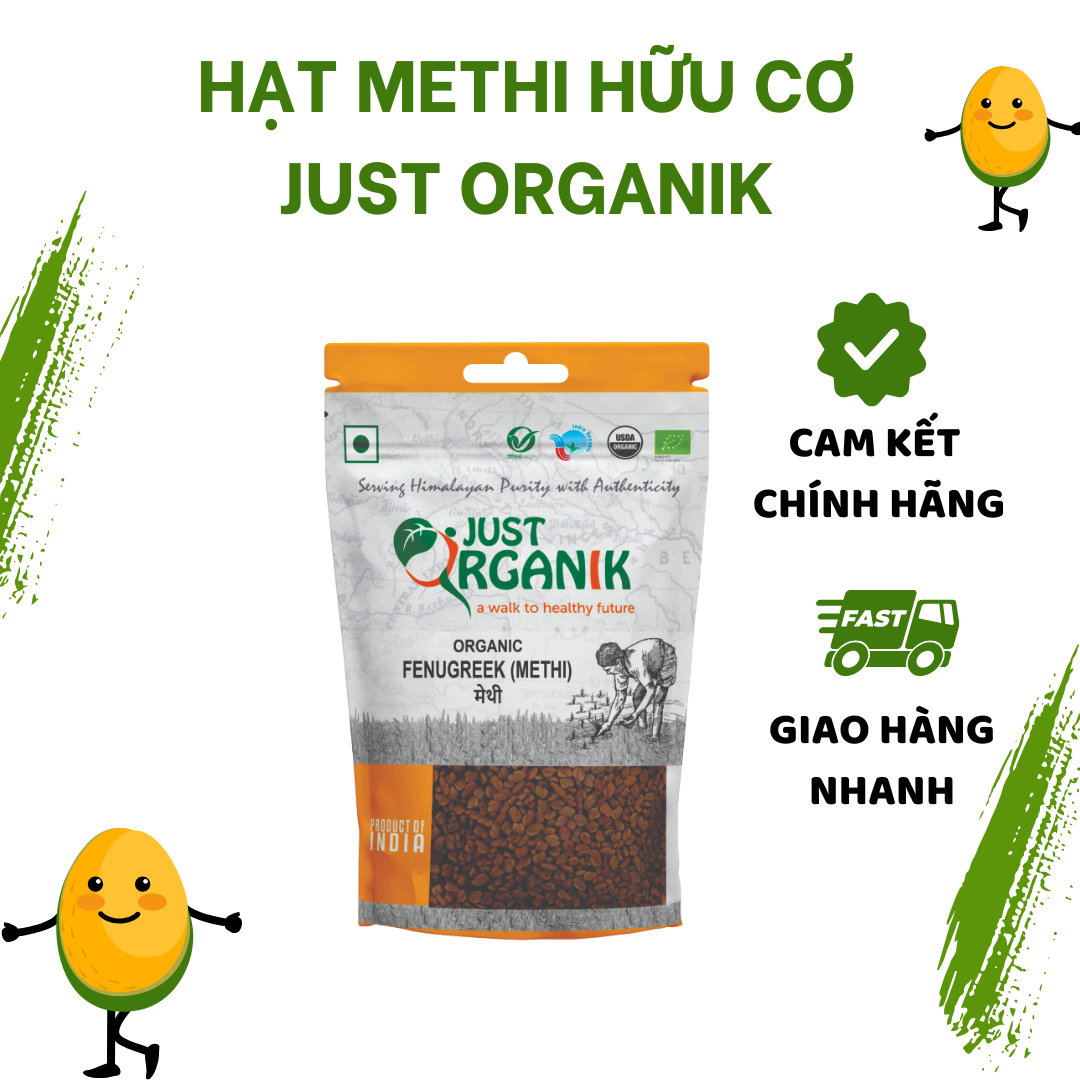 Hạt methi hữu cơ just organik ấn độ hỗ trợ ổn định đường huyết - 100g