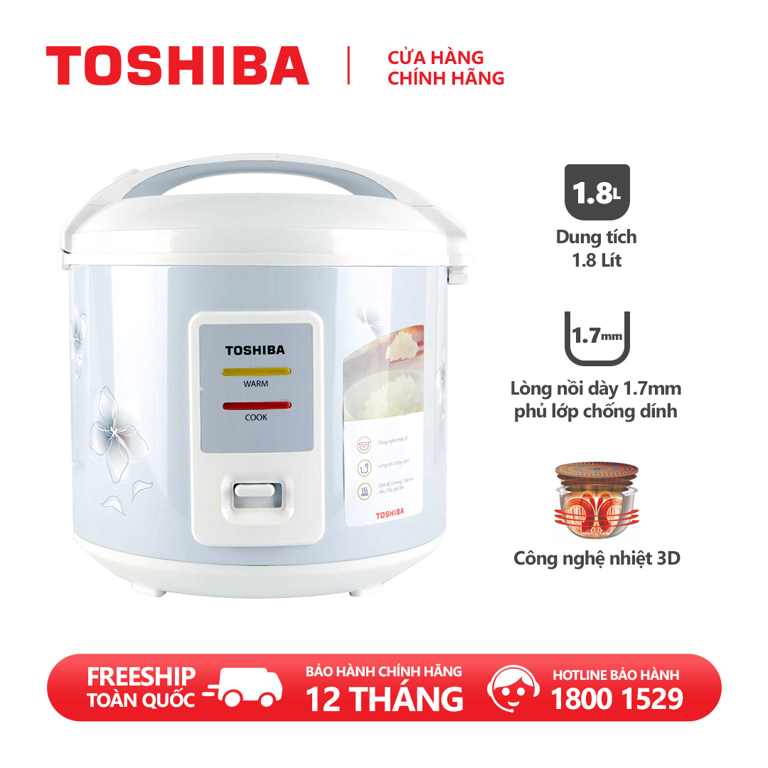 Nồi cơm điện nắp gài Toshiba RC-18JFM2(H)VN - 1.8L - Lòng nồi dày 1.7mm, chống dính - Công nghệ nhiệt 3D - Hàng chính hãng, bảo hành 12 tháng, chất lượng Nhật Bản