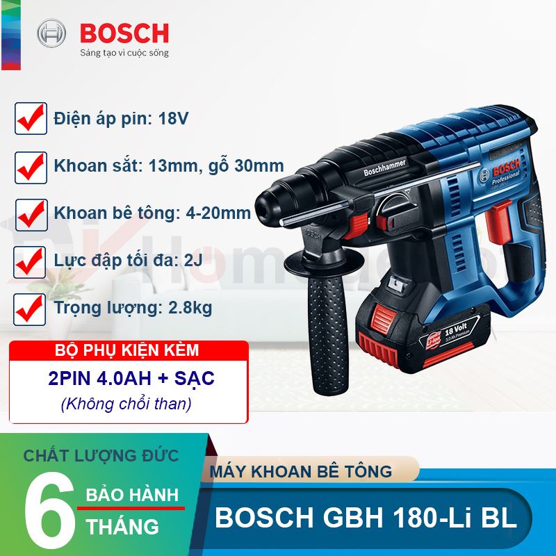 Máy khoan búa dùng pin bosch gbh 180-li bl động cơ dc