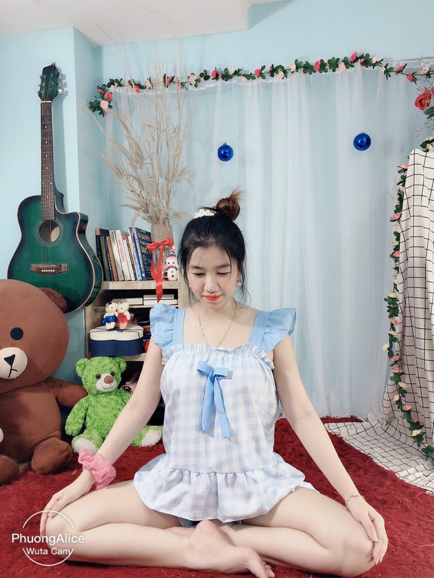 Bộ đùi sọc caro tay cánh tiên siêu xinh/ set bộ mặc nhà vải lụa hàn sang trọng Freesize dưới 54kg