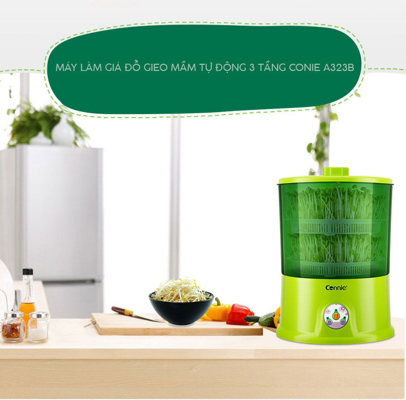 Máy làm giá đỗ gieo mầm tự động bằng điện 3 tầng Connie A323B- Dễ dàng làm giá sạch tại nhà