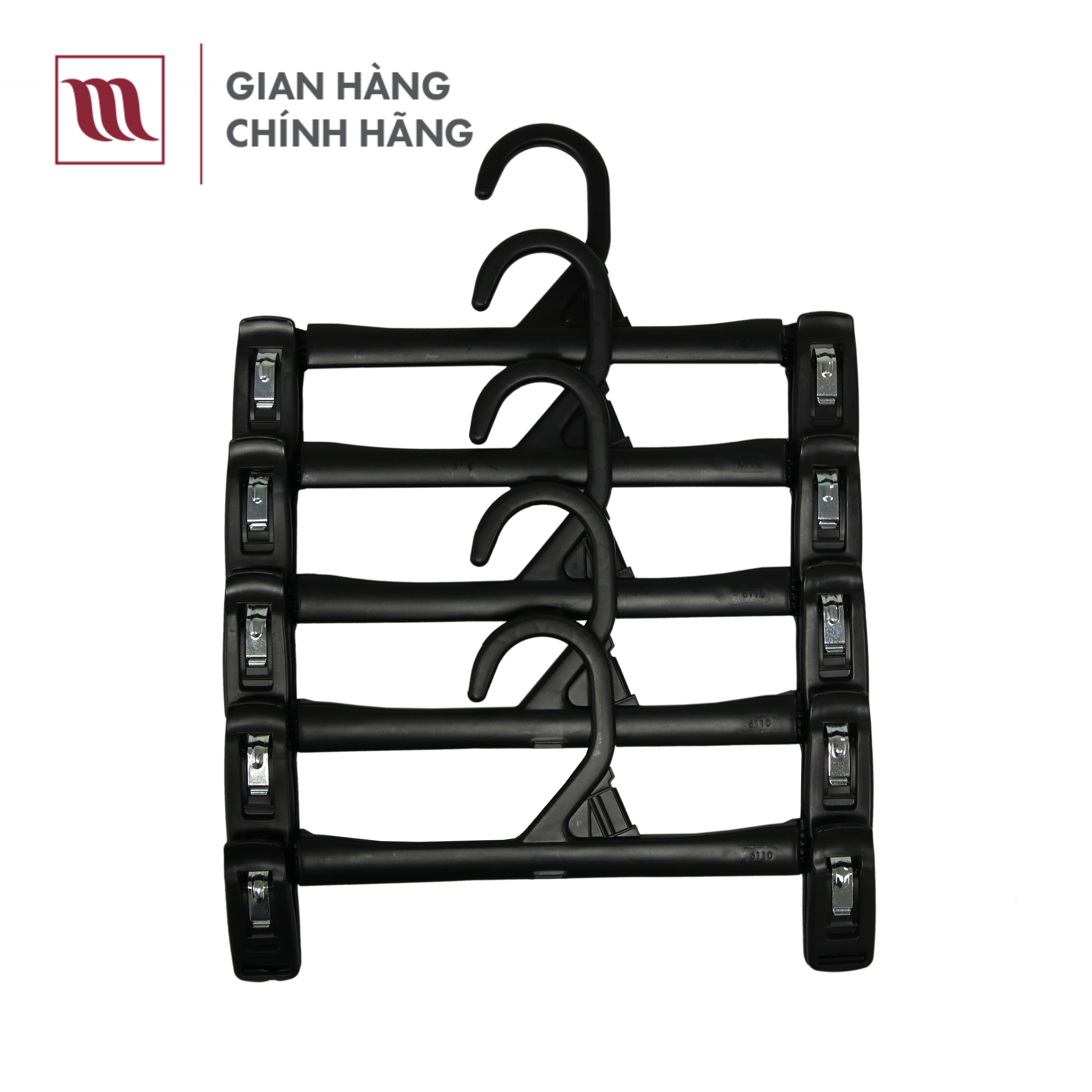 Combo 10 Móc kẹp treo quần, váy cao cấp cho người lớn, chiều dài 25 cm, màu đen, chính hãng Mainetti, có 2 kẹp cố định