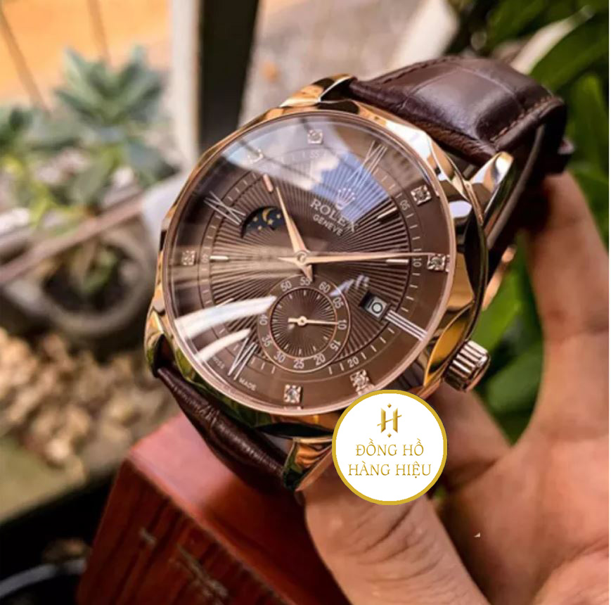 Đồng Hồ Nam Cellini Sun&Moon White Dial RoseGold Case Brown Leather Automatic size 40mm